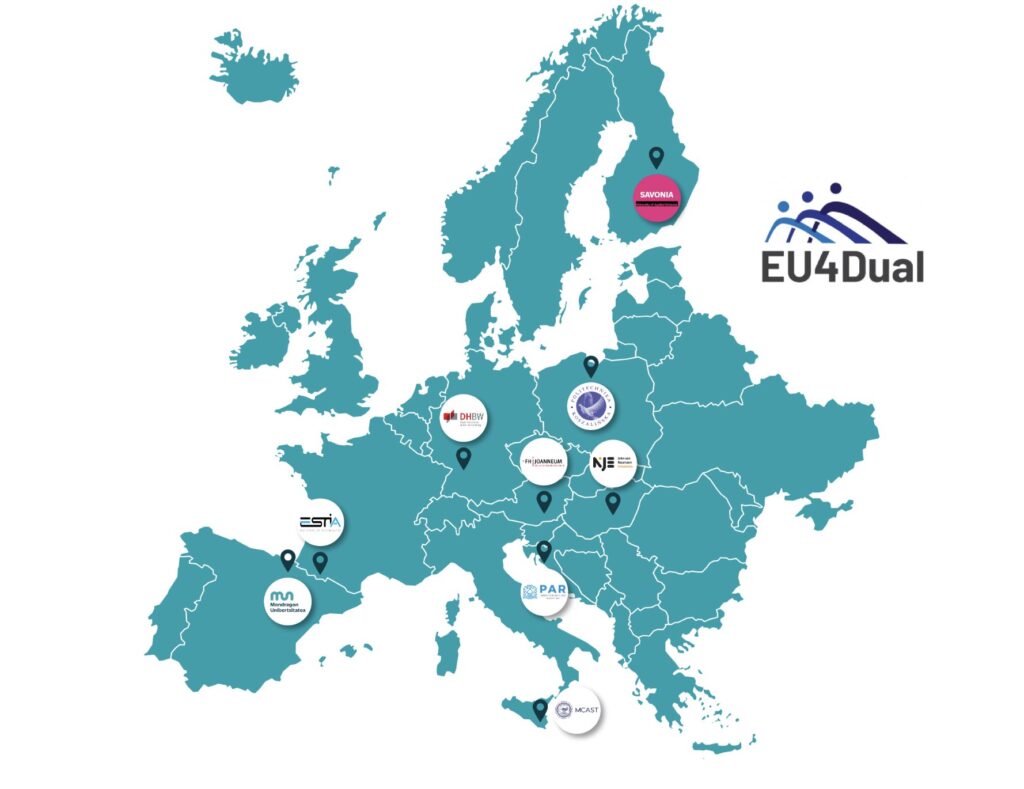 Euroopan kartta, jossa merkittyinä EU4Dual partnerit.